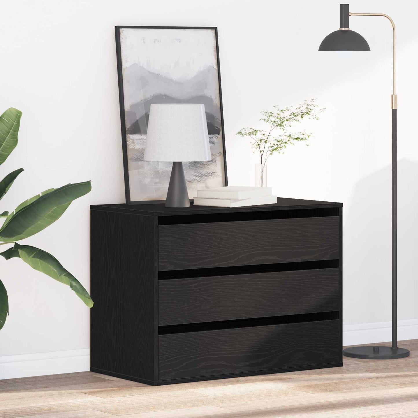Drawer Cabinet 3-Drawer Black 80 x 41 x 58 cm Engineered Wood