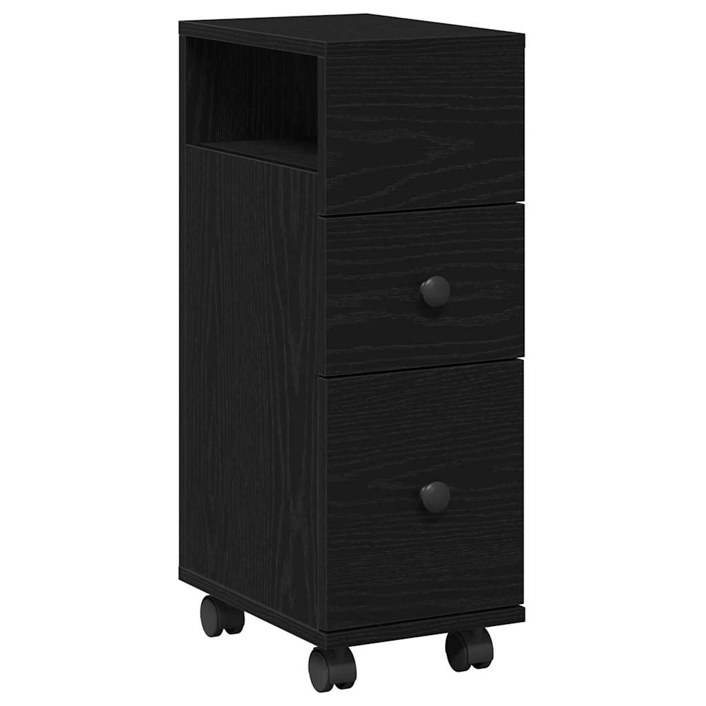 Bathroom Furniture Set with Wheel Black Oak 33 x 23 x 65 cm