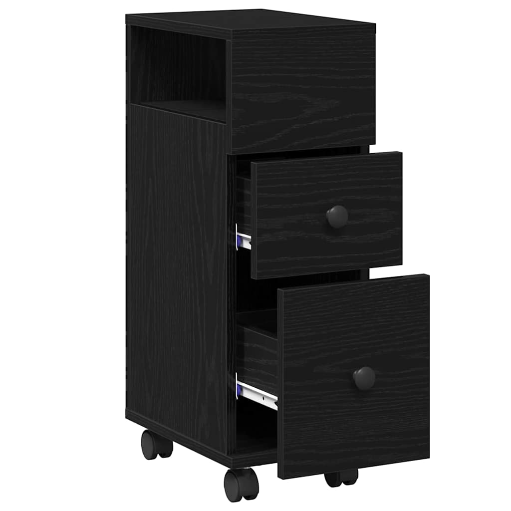 Bathroom Furniture Set with Wheel Black Oak 33 x 23 x 65 cm