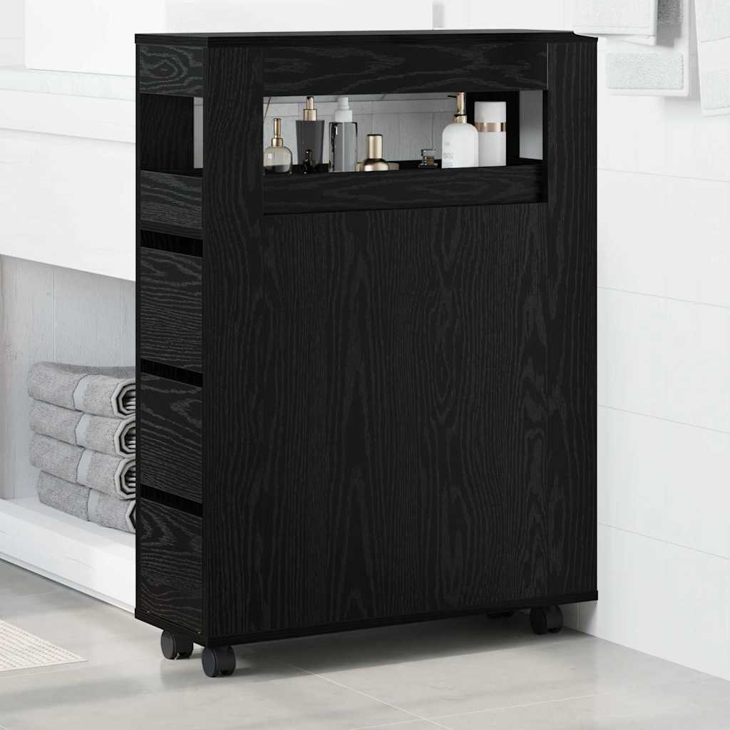 Bathroom Furniture Set with Wheel Black Oak 65 x 23 x 87 cm