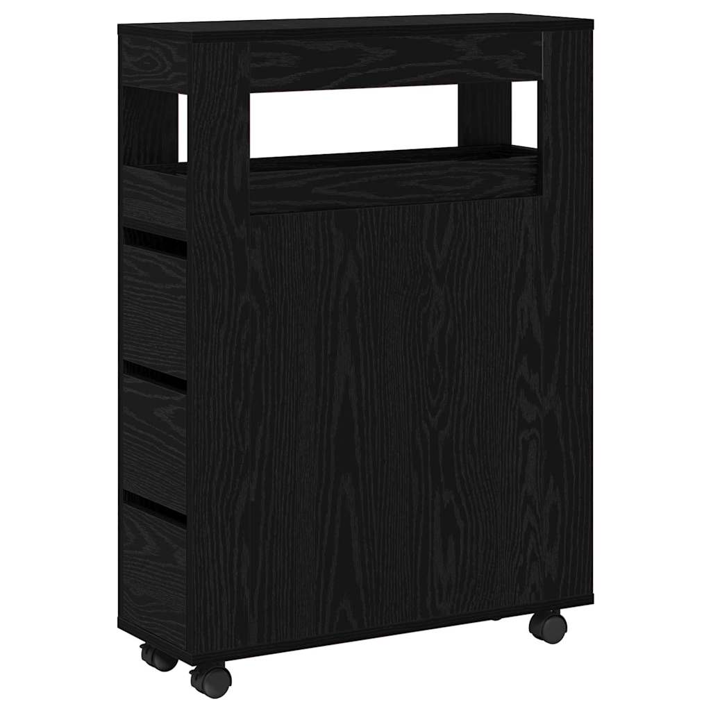 Bathroom Furniture Set with Wheel Black Oak 65 x 23 x 87 cm