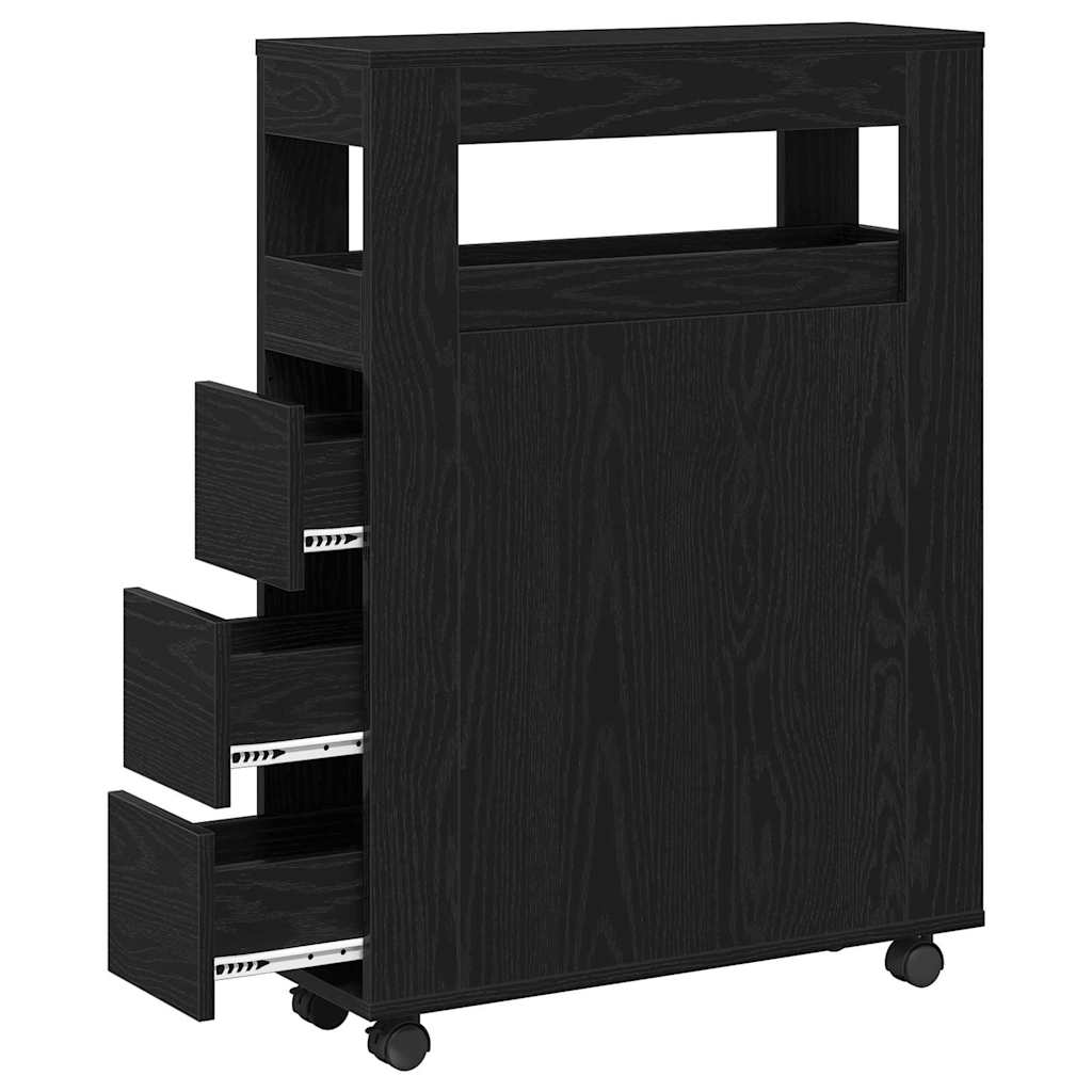 Bathroom Furniture Set with Wheel Black Oak 65 x 23 x 87 cm