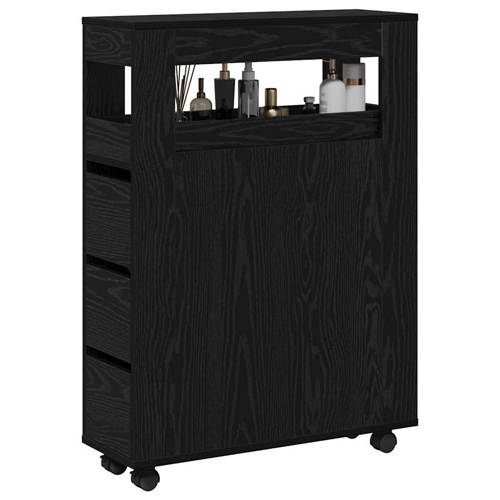 Bathroom Furniture Set with Wheel Black Oak 65 x 23 x 87 cm