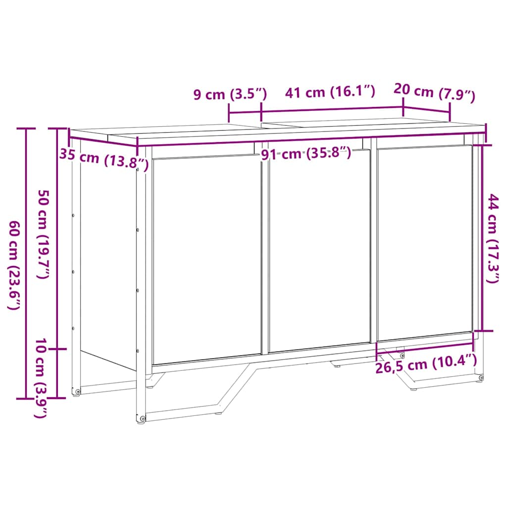 vidaXL Sink Cabinet with Door Old Wood 91 x 35 x 60 cm Engineered wood