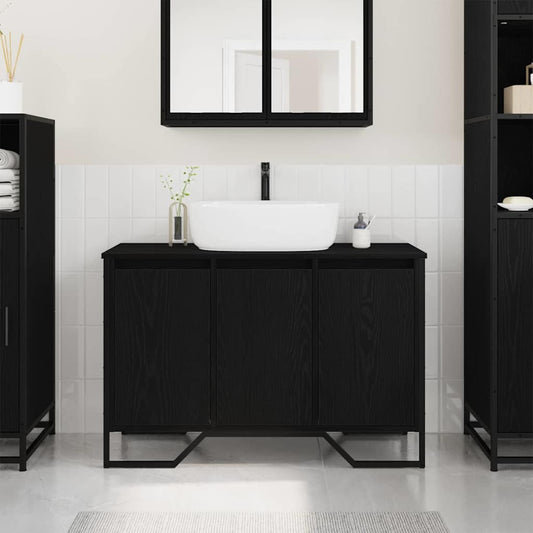 vidaXL Sink Cabinet Black Oak 91 x 35 x 60 cm Engineered wood
