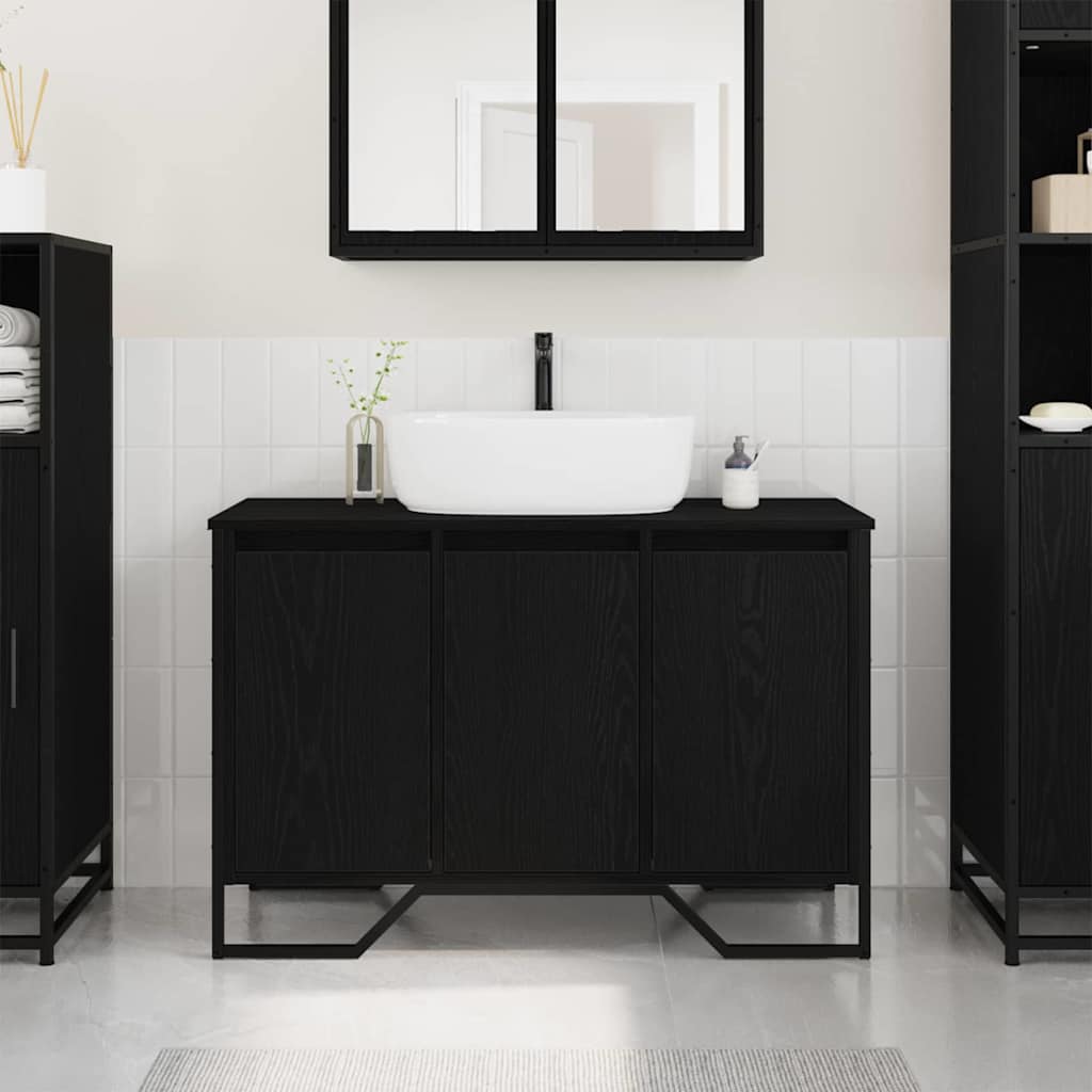 Bathroom Sink Cabinet Black Oak 91 x 35 x 60 cm Engineered wood
