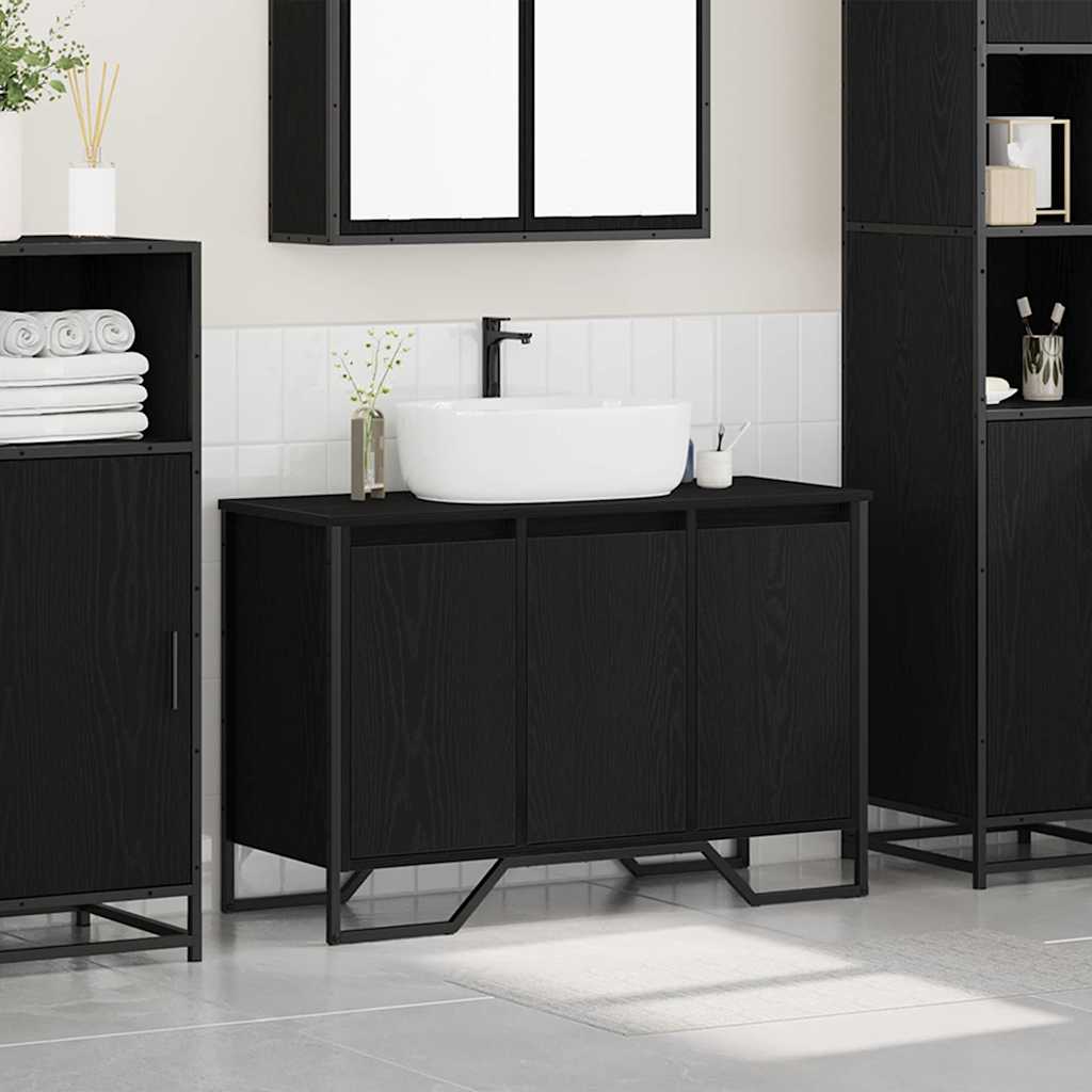 Bathroom Sink Cabinet Black Oak 91 x 35 x 60 cm Engineered wood