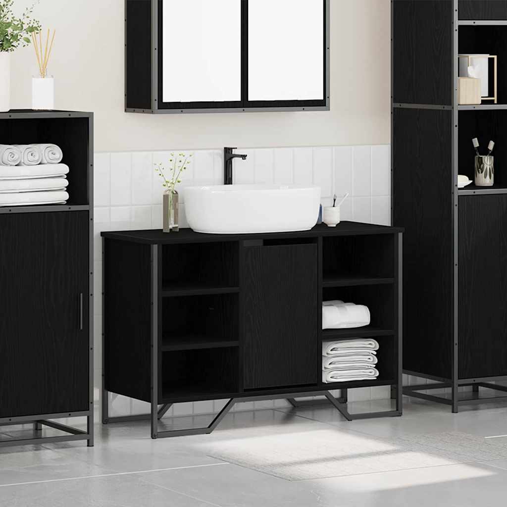 vidaXL Sink Cabinet Black Oak 91 x 35 x 60 cm Engineered wood