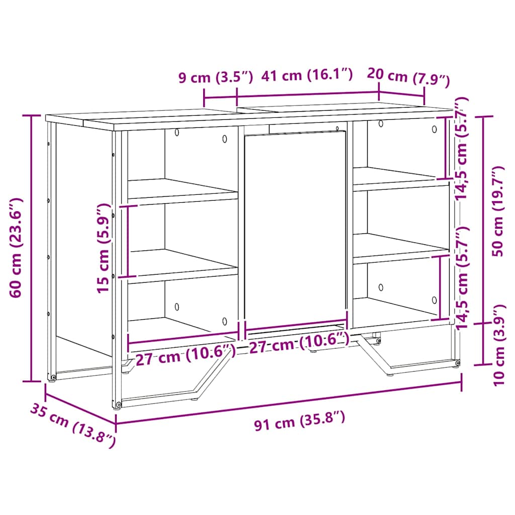 vidaXL Sink Cabinet Black Oak 91 x 35 x 60 cm Engineered wood