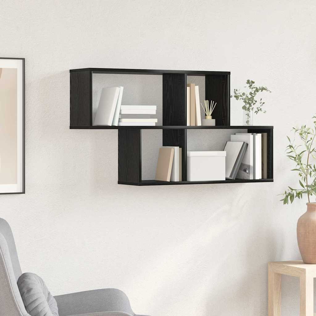 Wall Shelf with Shelf Wall-mounted Black Engineered Wood