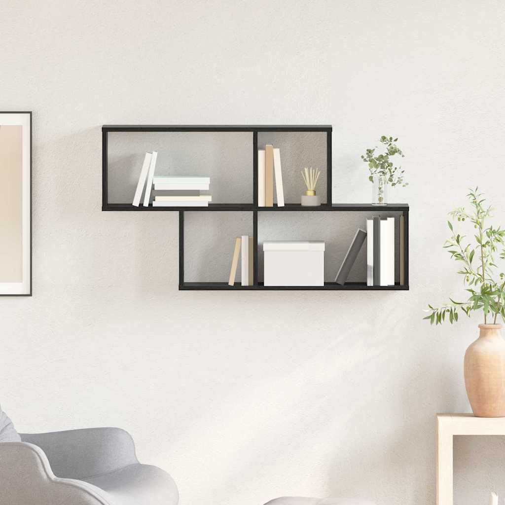 Wall Shelf with Shelf Wall-mounted Black Engineered Wood