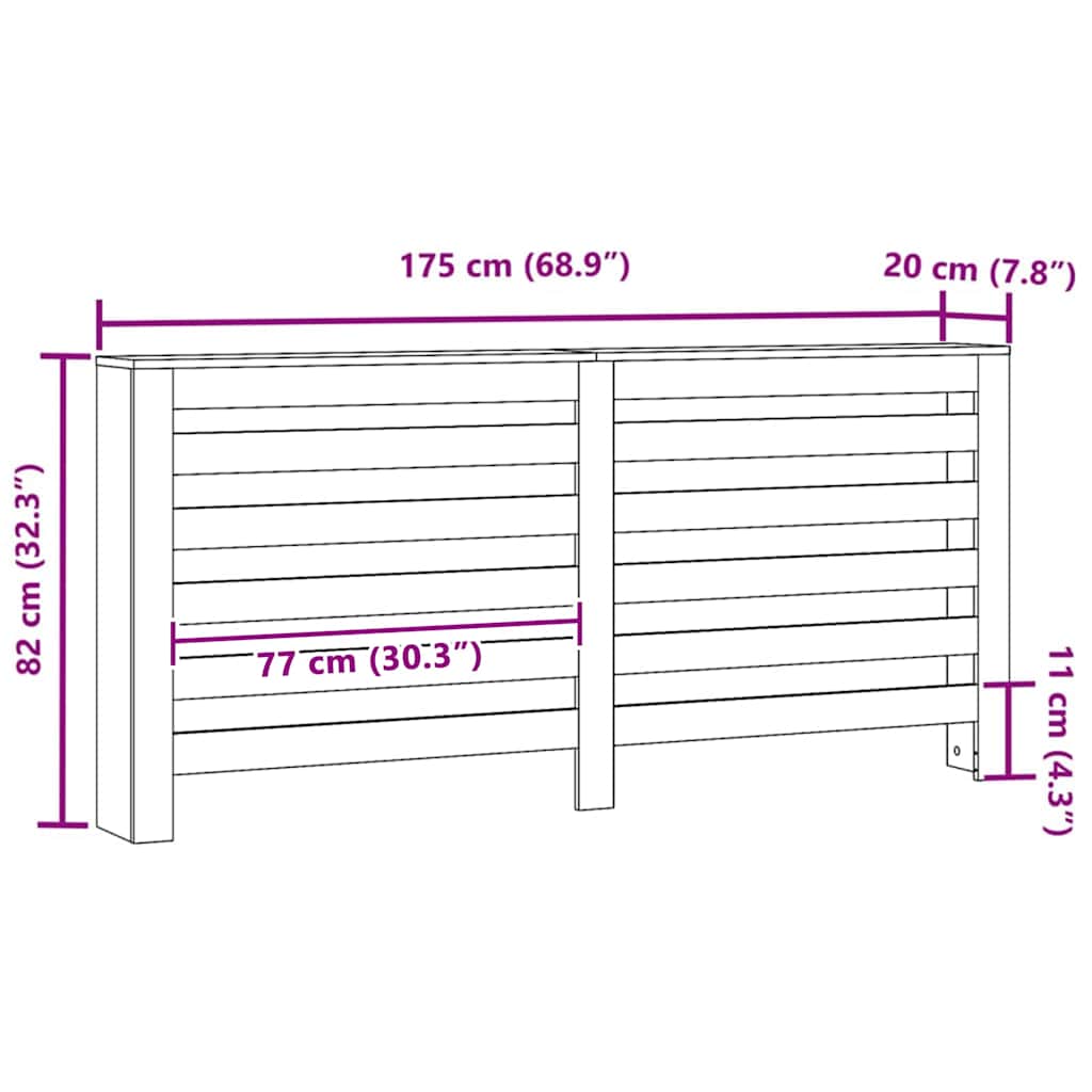 Radiator Cover Black Oak 175 x 20 x 82 cm Engineered Wood