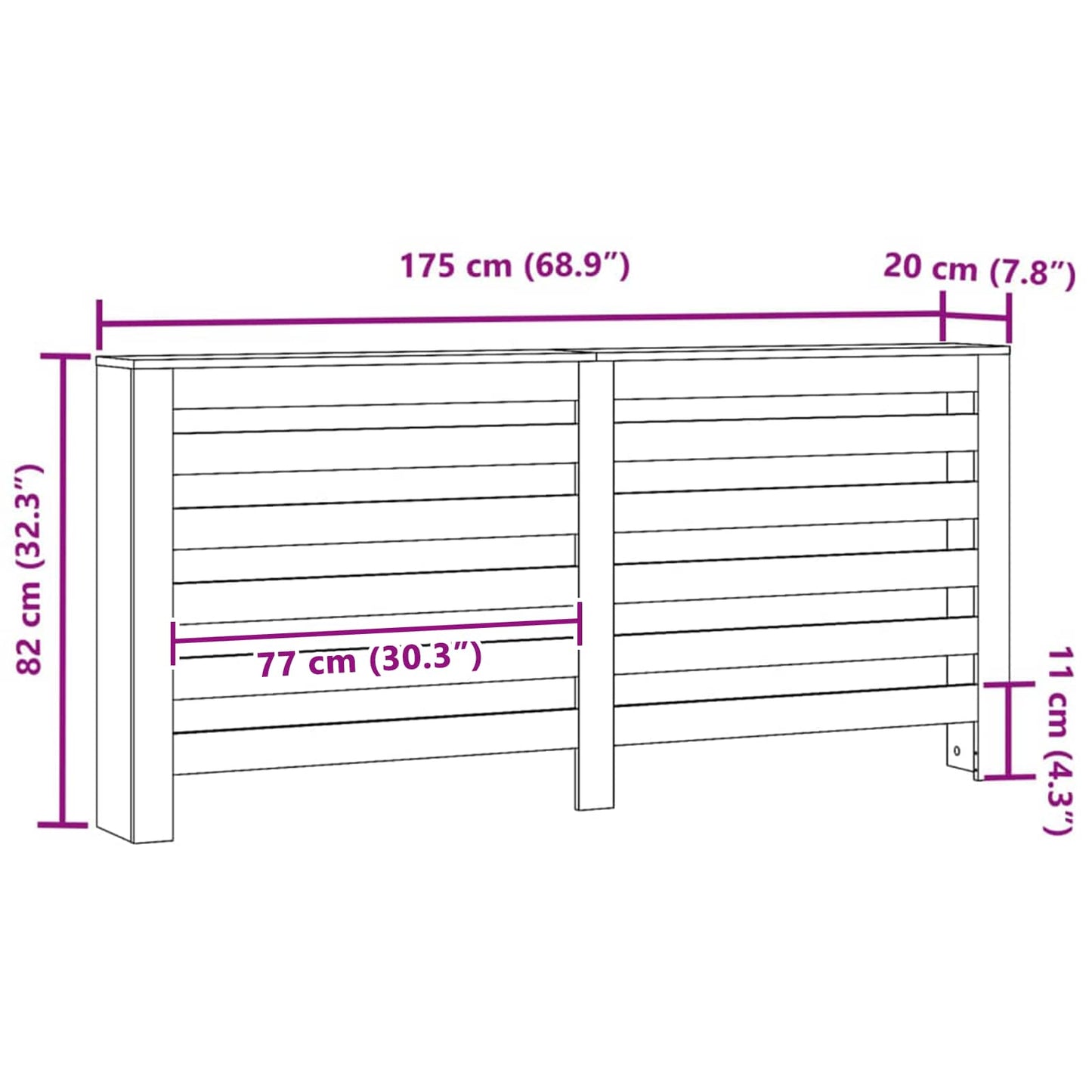 Radiator Cover Black Oak 175 x 20 x 82 cm Engineered Wood