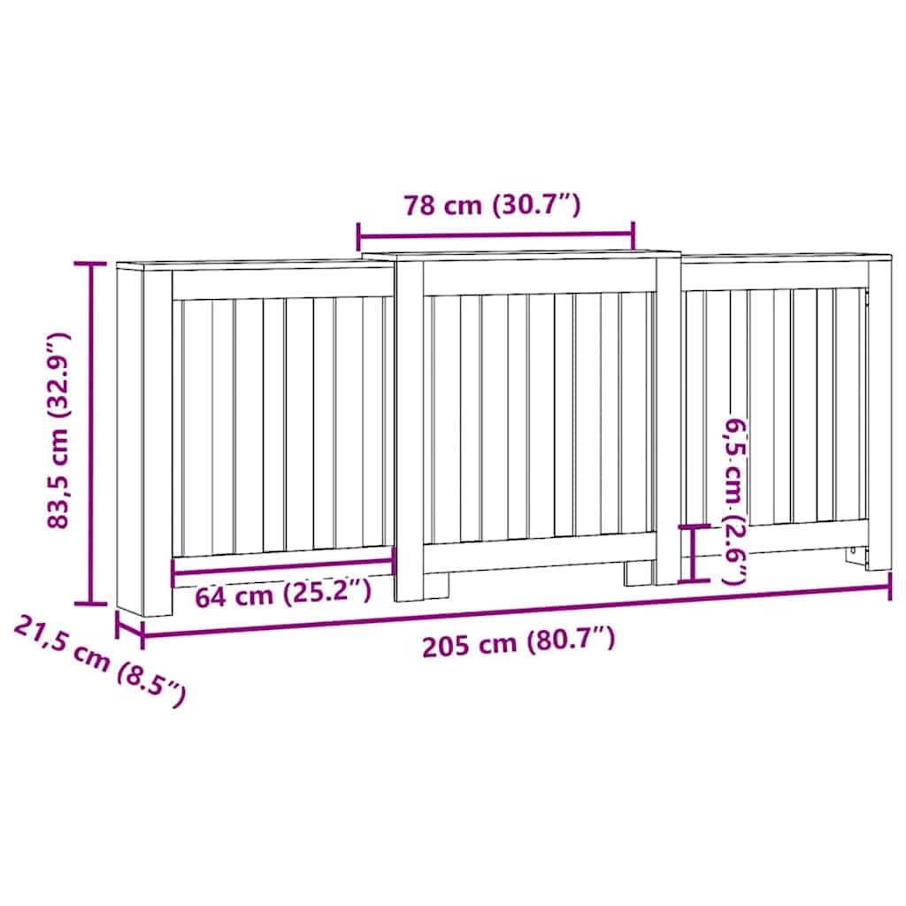Radiator Cover Black Oak 205 x 21.5 x 83.5 cm Engineered Wood