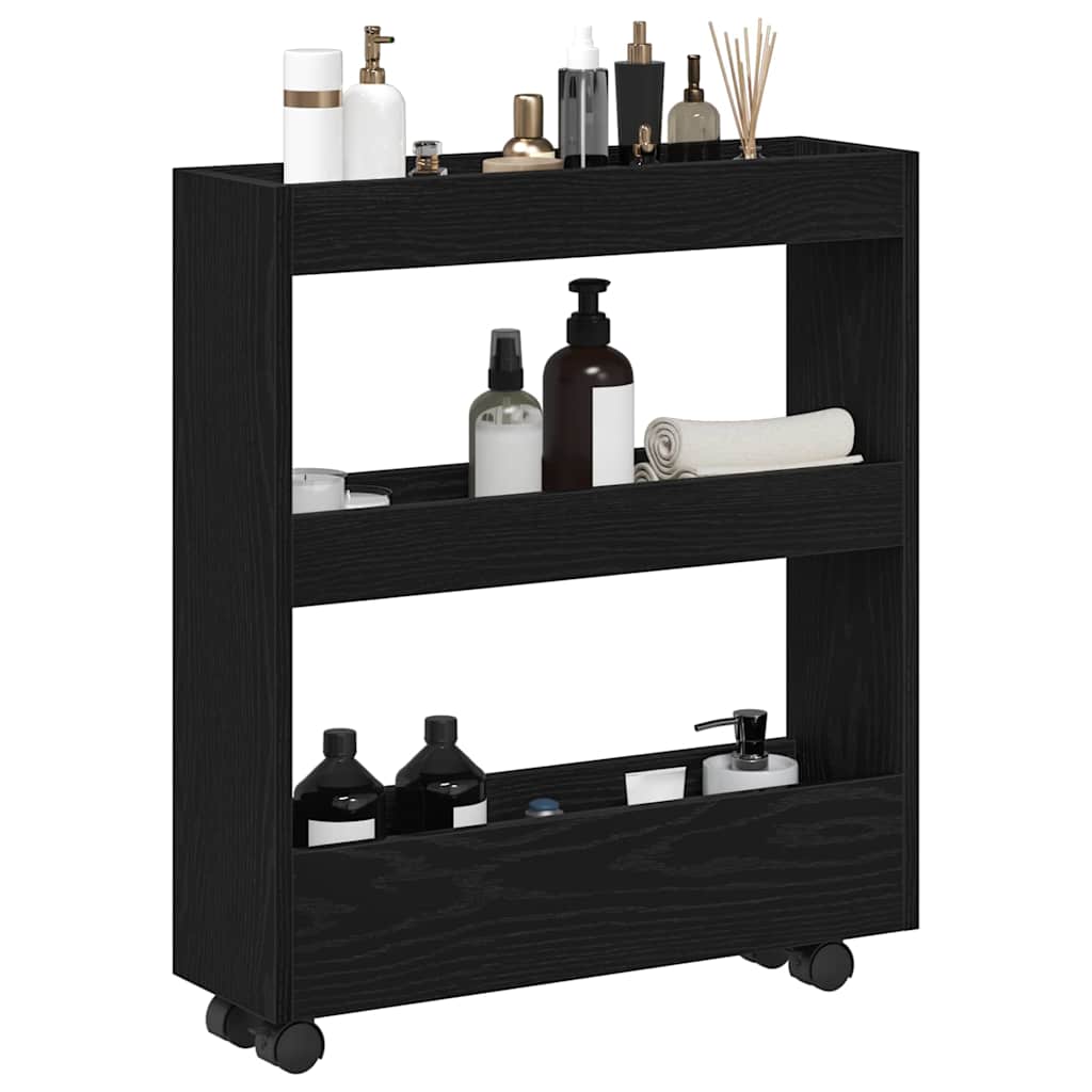 Narrow Storage Trolley Black Oak 60 x 18 x 70 cm