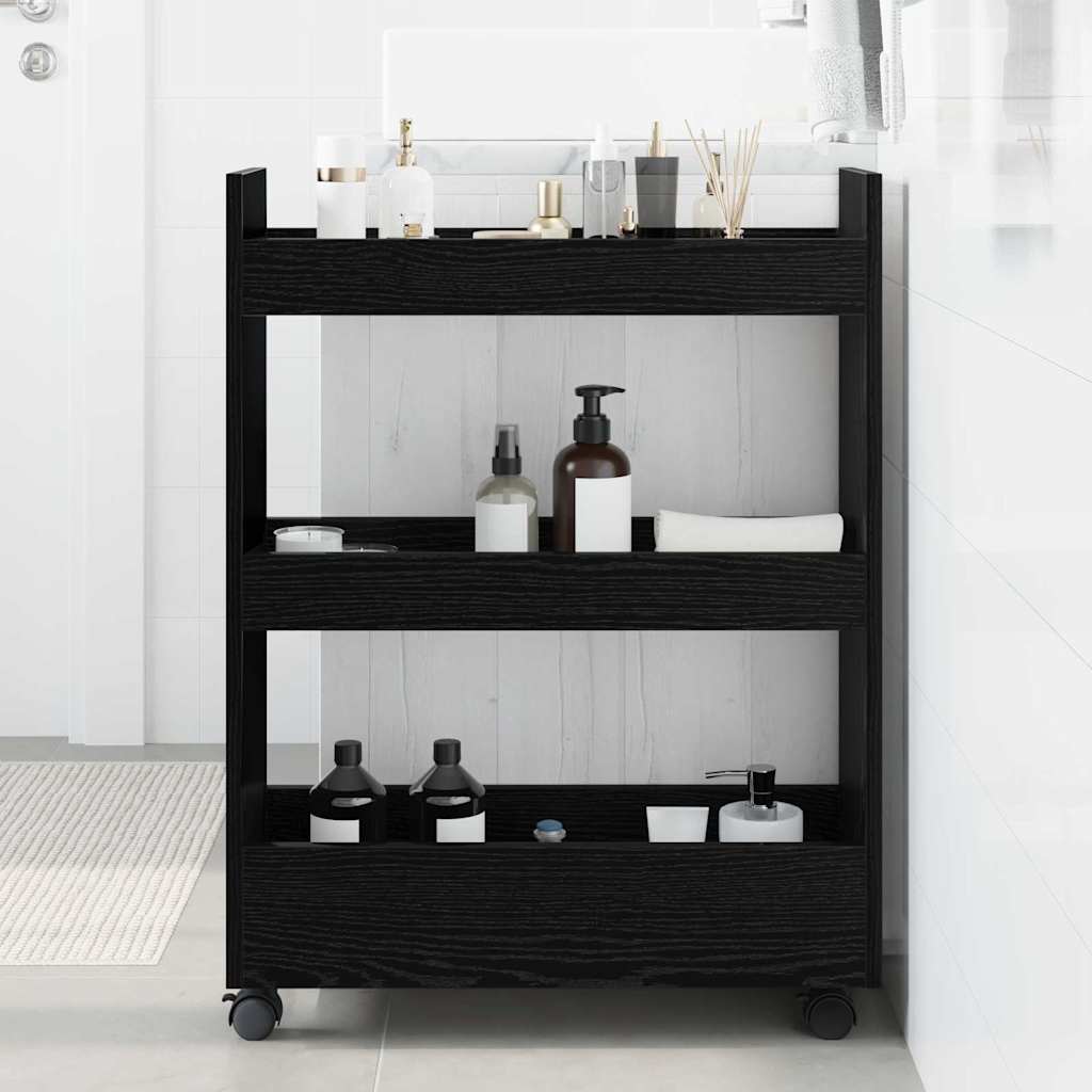 Narrow Storage Trolley Black Oak 60 x 22 x 80 cm
