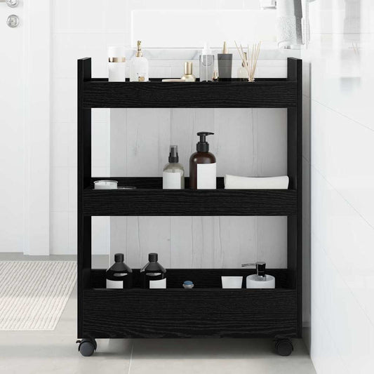 Narrow Storage Trolley Black Oak 60 x 22 x 80 cm
