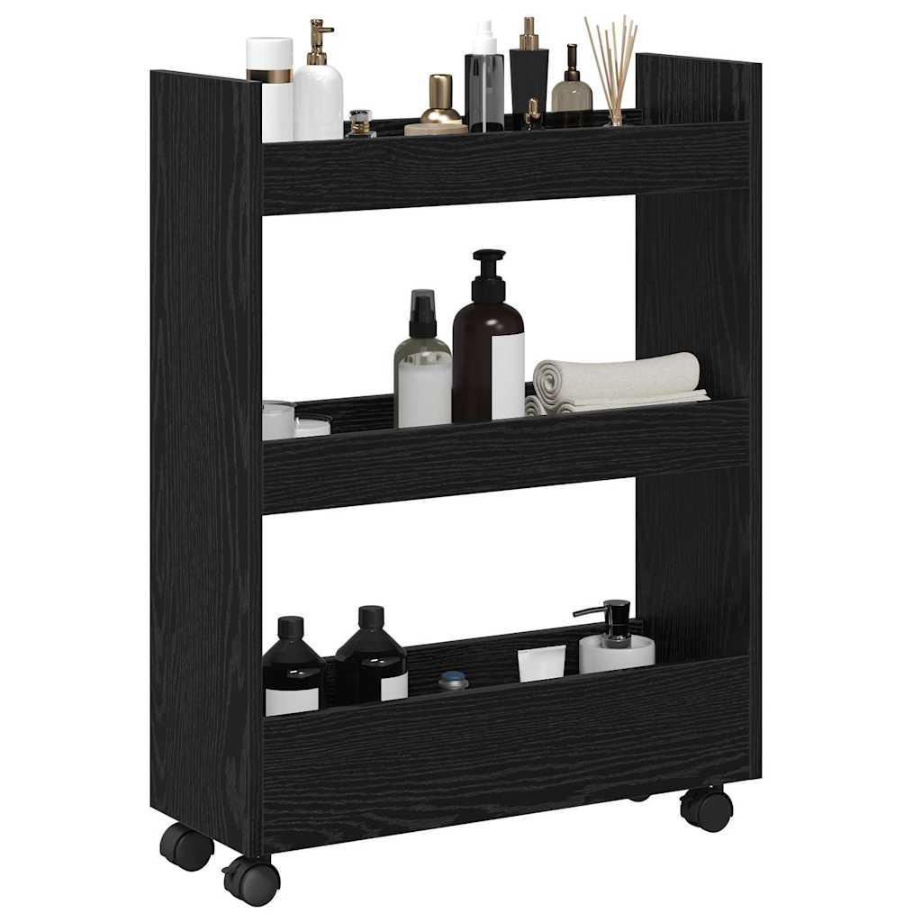 Narrow Storage Trolley Black Oak 60 x 22 x 80 cm