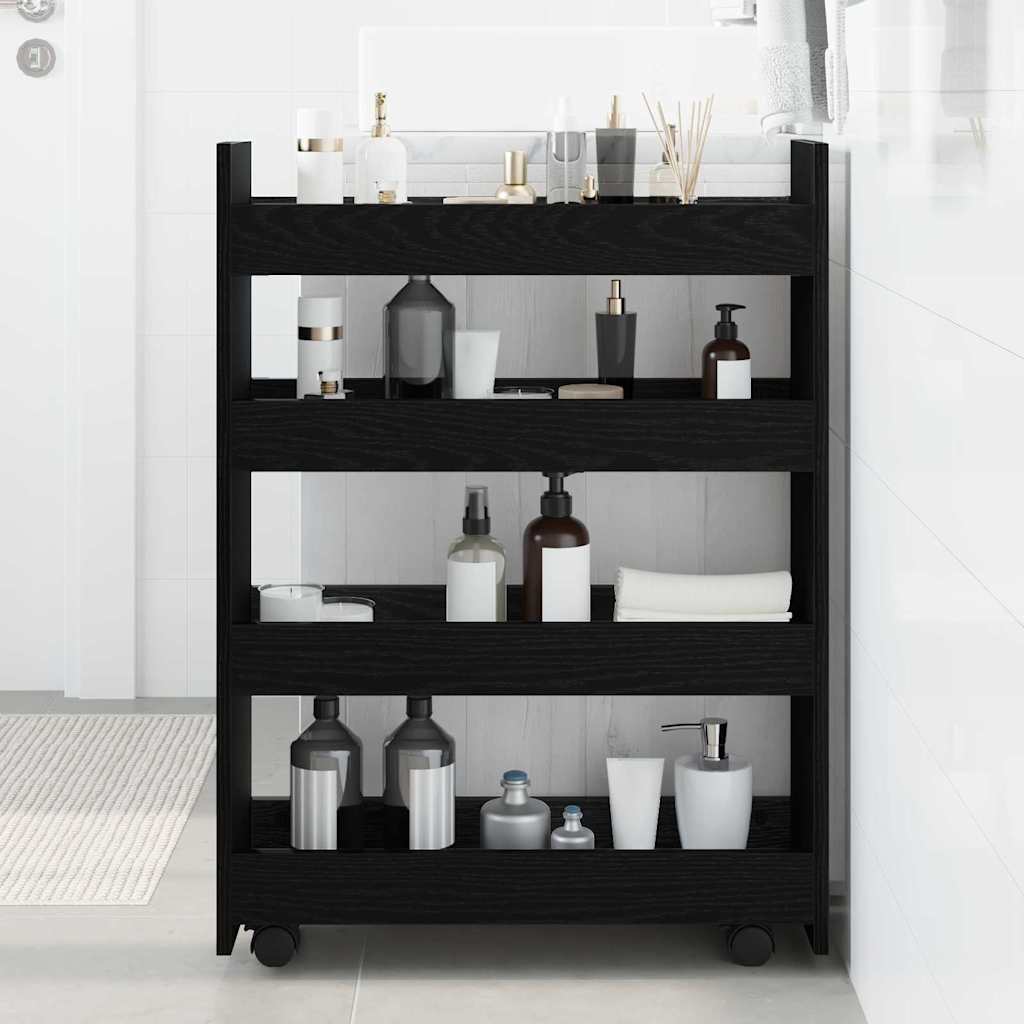 Narrow Storage Trolley Black Oak 60 x 20 x 82 cm