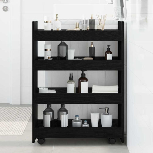 Narrow Storage Trolley Black Oak 60 x 20 x 82 cm