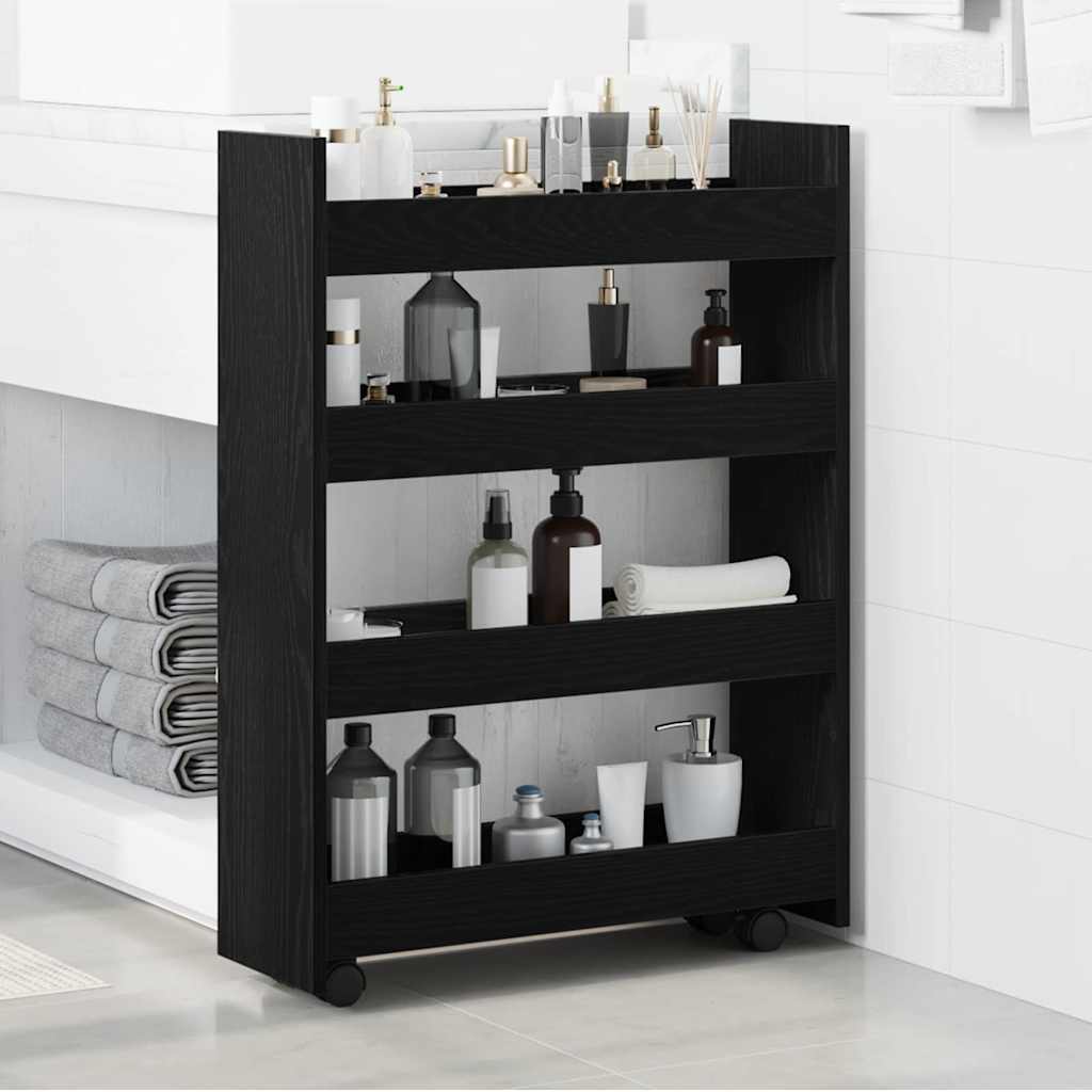 Narrow Storage Trolley Black Oak 60 x 20 x 82 cm