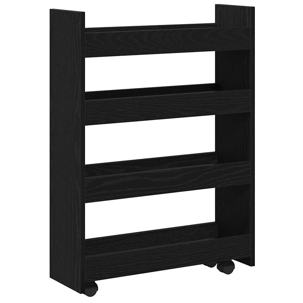 Narrow Storage Trolley Black Oak 60 x 20 x 82 cm