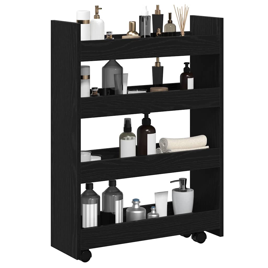 Narrow Storage Trolley Black Oak 60 x 20 x 82 cm