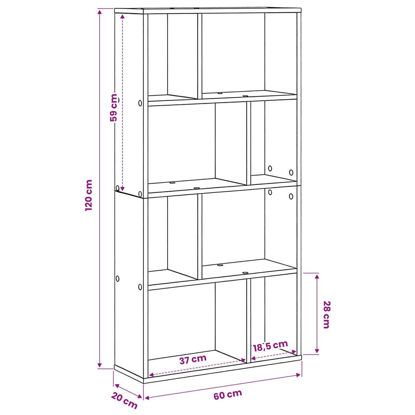 Book Cabinet 8-Tier 60 x 20 x 120.5 cm Engineered Wood