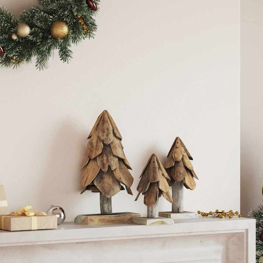 Christmas Tree with Stand 3 pcs Brown Solid teak wood