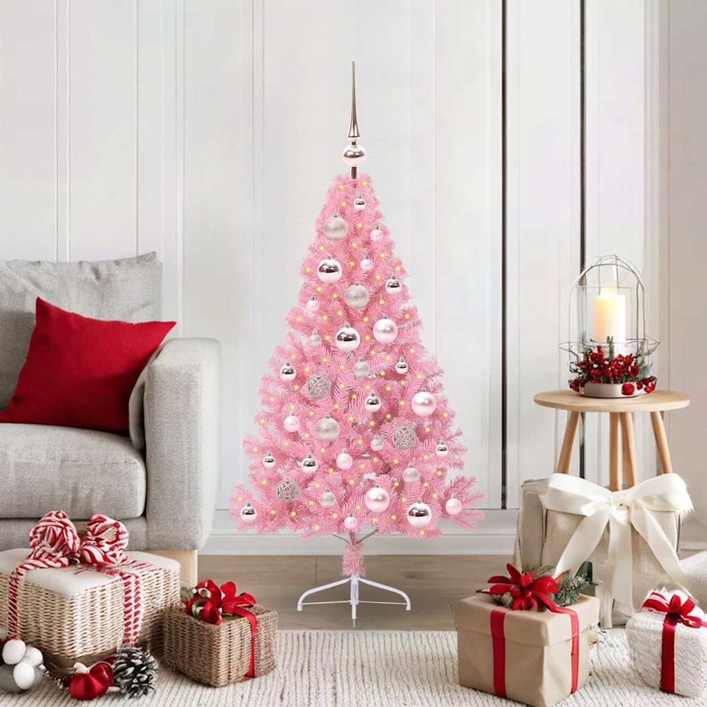 Artificial Pre-lit Christmas Tree with 150 LEDs Pink 120 cm PVC
