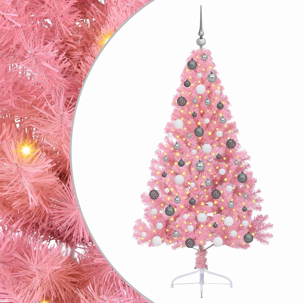 Artificial Pre-lit Christmas Tree with 300 LEDs Pink 180 cm PVC