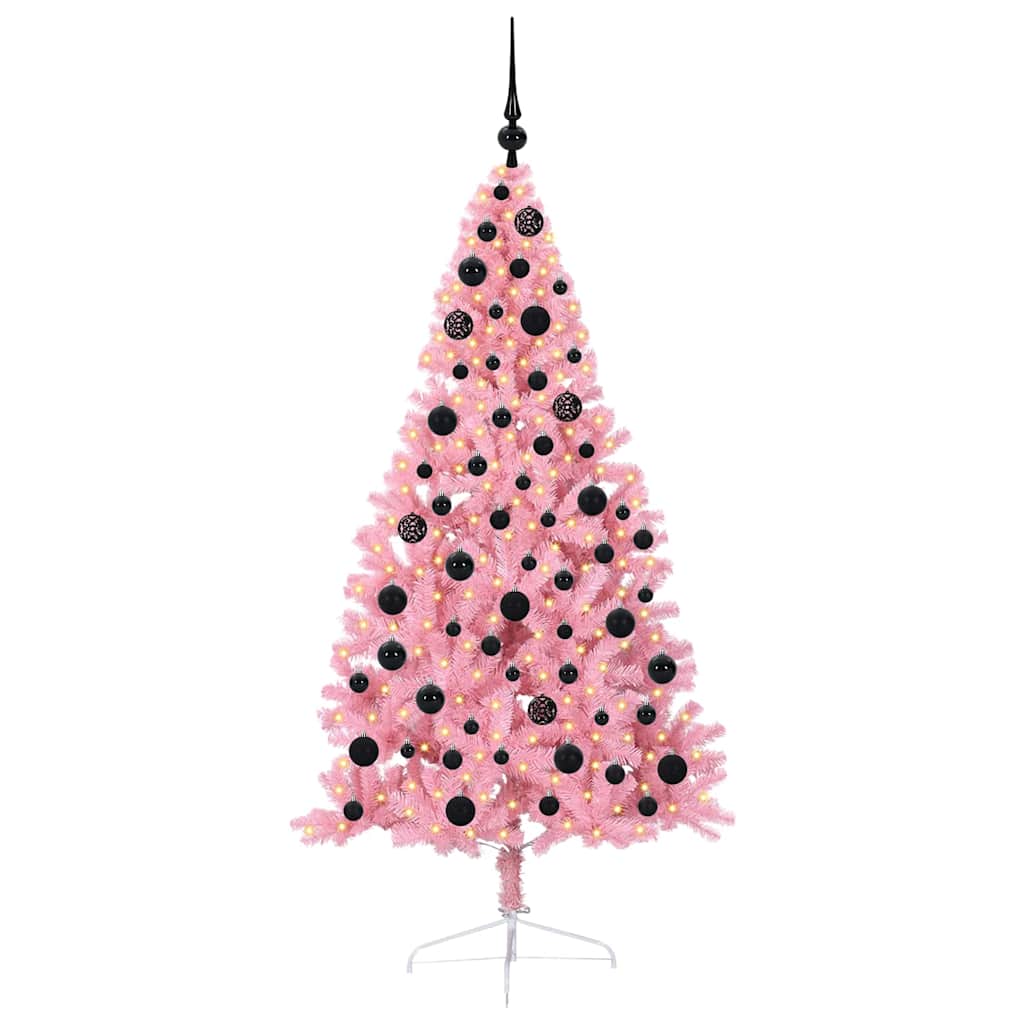 Artificial Pre-lit Christmas Tree with 300 LEDs Pink 180 cm PVC