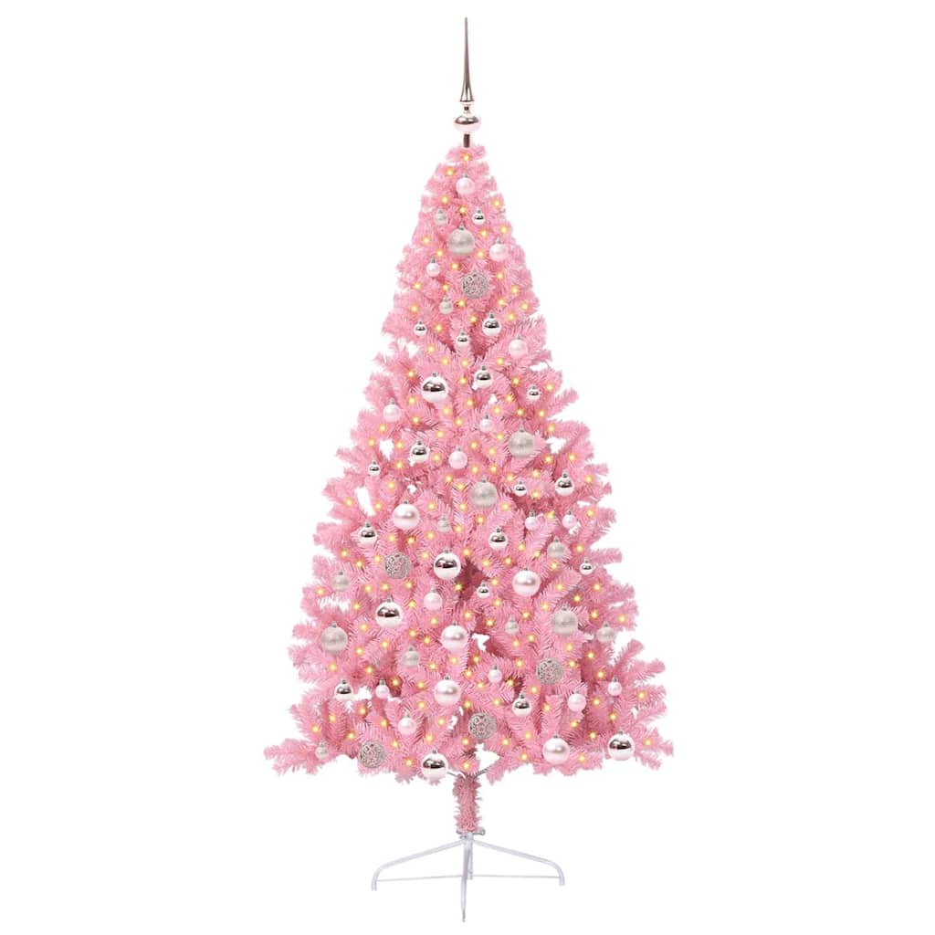 Artificial Pre-lit Christmas Tree with 300 LEDs Pink 180 cm PVC