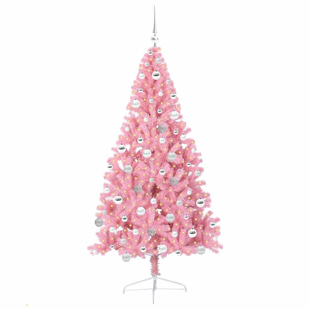 Artificial Pre-lit Christmas Tree Pink 180 cm PVC