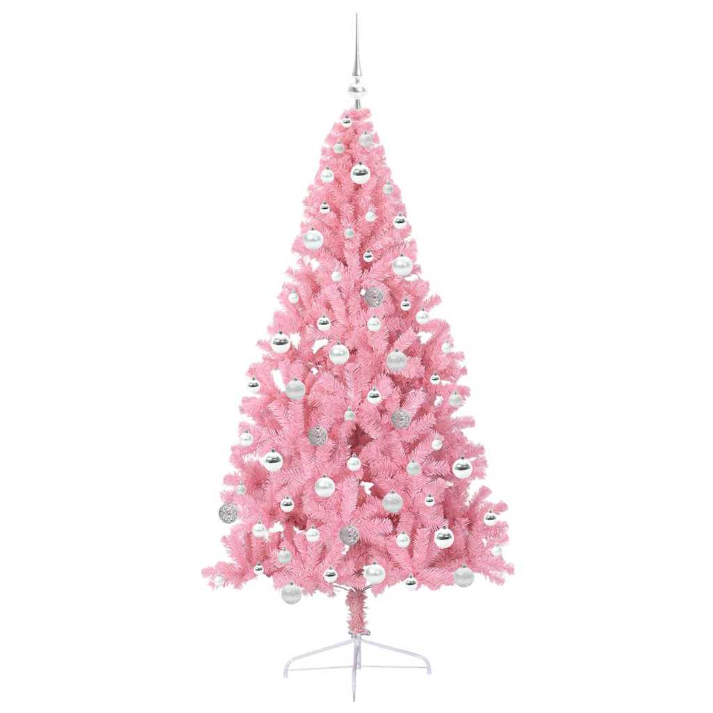 Artificial Pre-lit Christmas Tree Pink 180 cm PVC