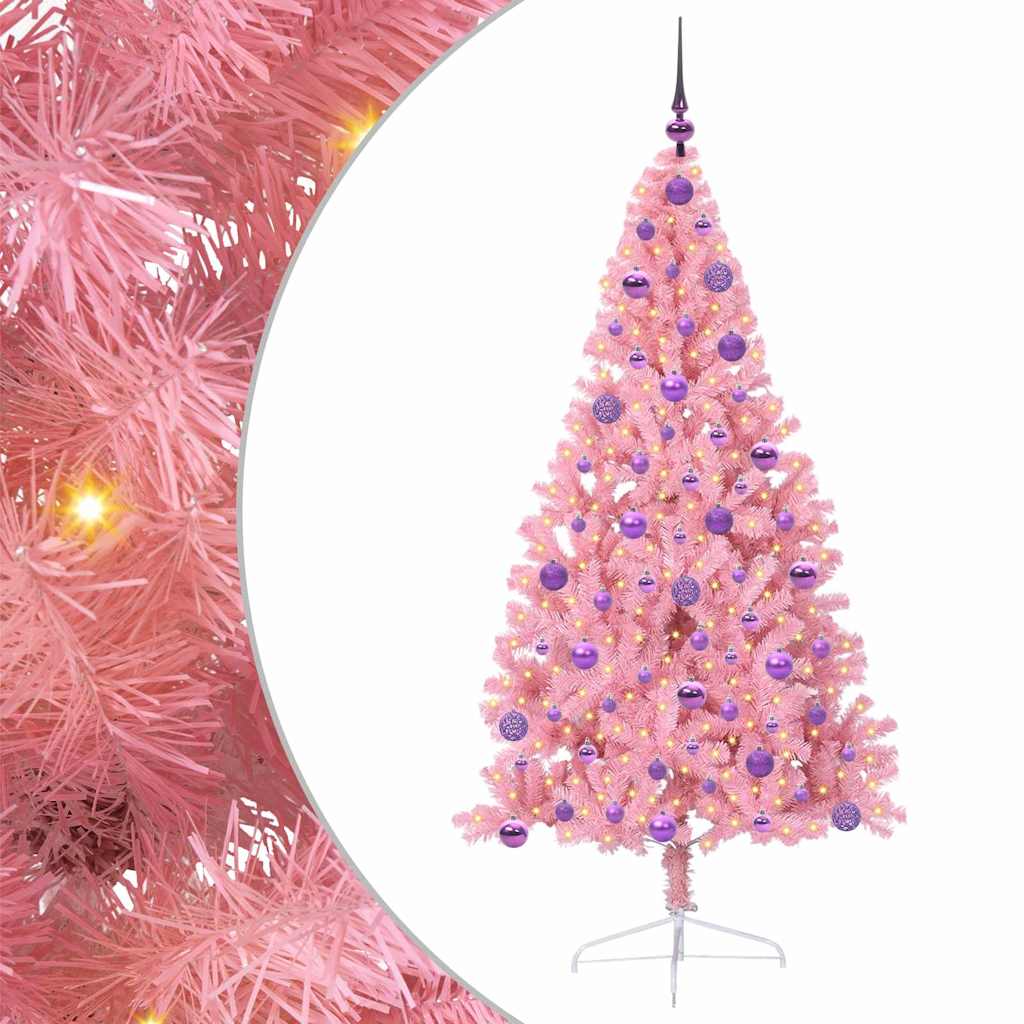Artificial Pre-lit Christmas Tree with 300 LEDs Pink 180 cm PVC
