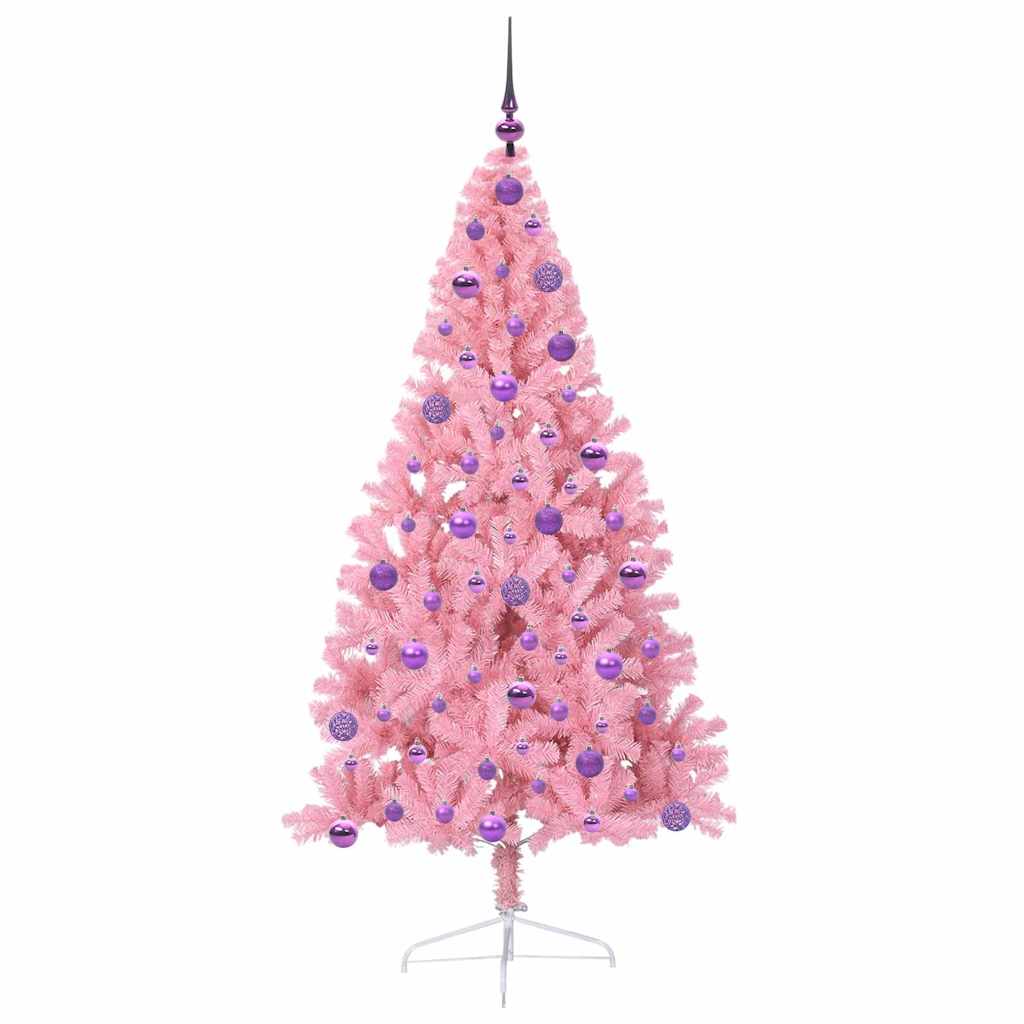 Artificial Pre-lit Christmas Tree with 300 LEDs Pink 180 cm PVC