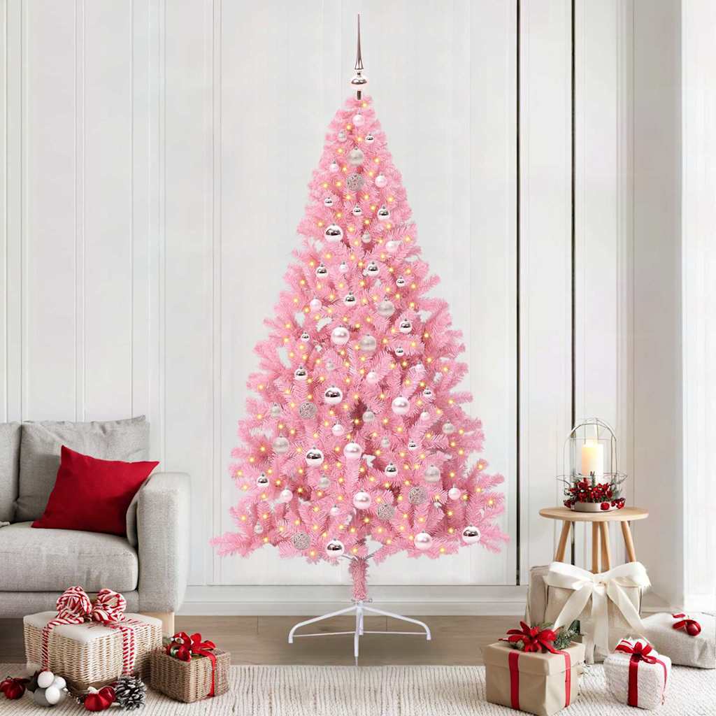 Artificial Pre-lit Christmas Tree with 300 LEDs Pink 210 cm PVC