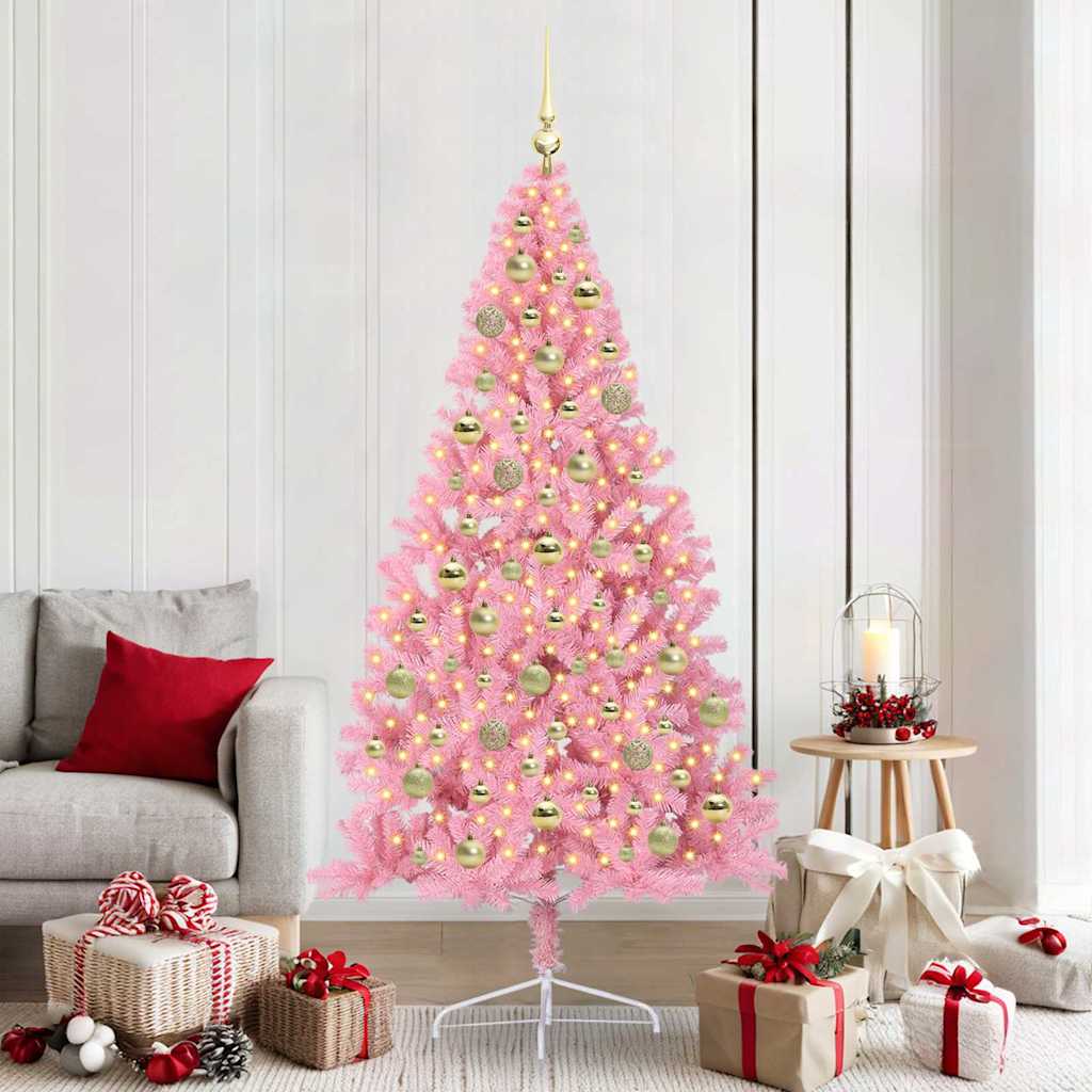 Artificial Pre-lit Christmas Tree Pink 210 cm PVC