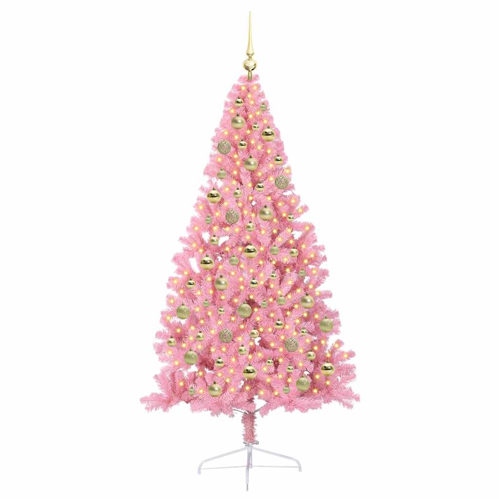 Artificial Pre-lit Christmas Tree Pink 210 cm PVC