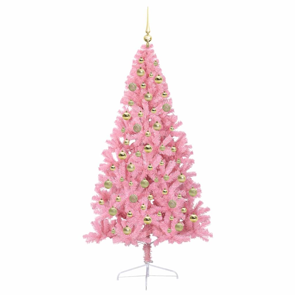 Artificial Pre-lit Christmas Tree Pink 210 cm PVC