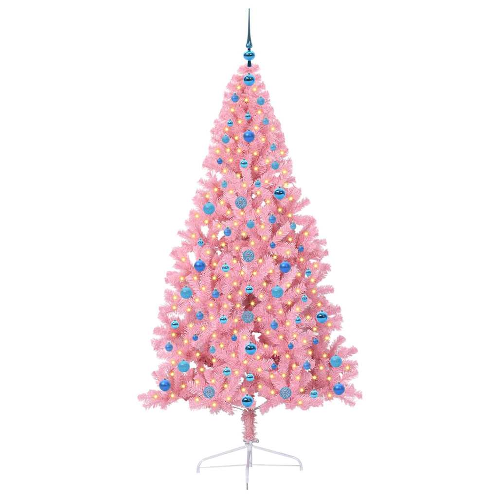 Artificial Pre-lit Christmas Tree with 300 LEDs Pink 210 cm PVC