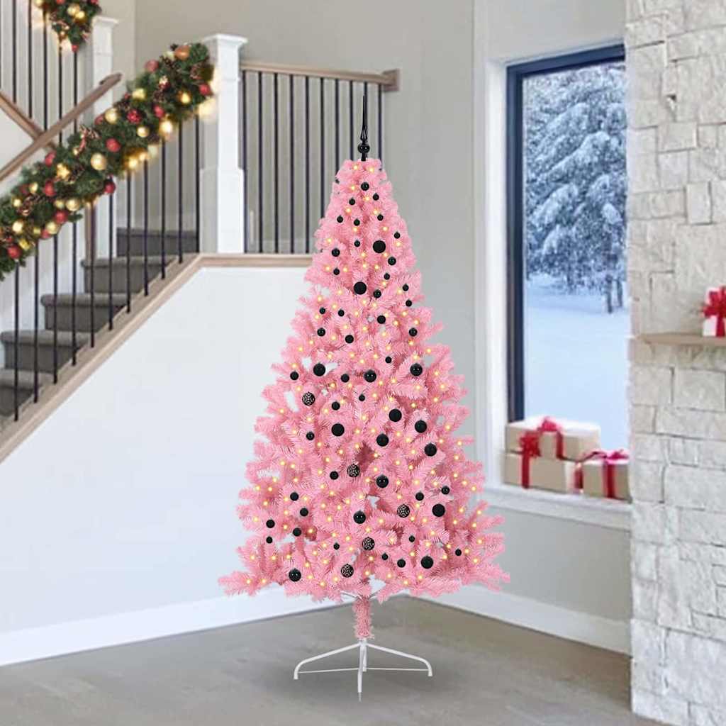 Artificial Pre-lit Christmas Tree with 300 LEDs Pink 240 cm PVC