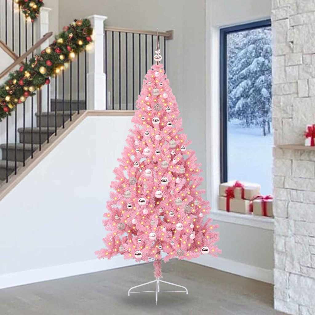 Artificial Pre-lit Christmas Tree with 300 LEDs Pink 240 cm PVC