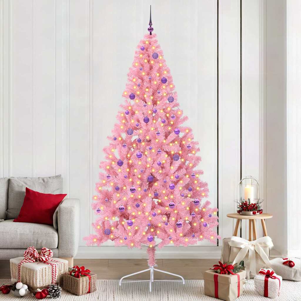 Artificial Pre-lit Christmas Tree with 300 LEDs Pink 240 cm PVC