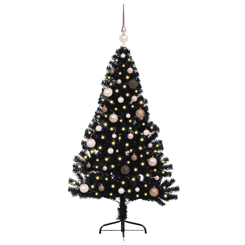 Artificial Pre-lit Christmas Tree Black 150 cm PVC