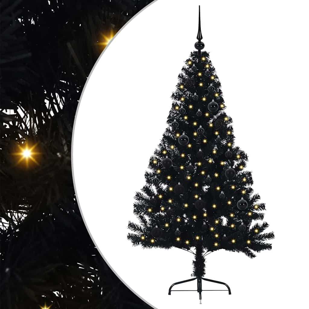 Artificial Pre-lit Christmas Tree Black 150 cm PVC