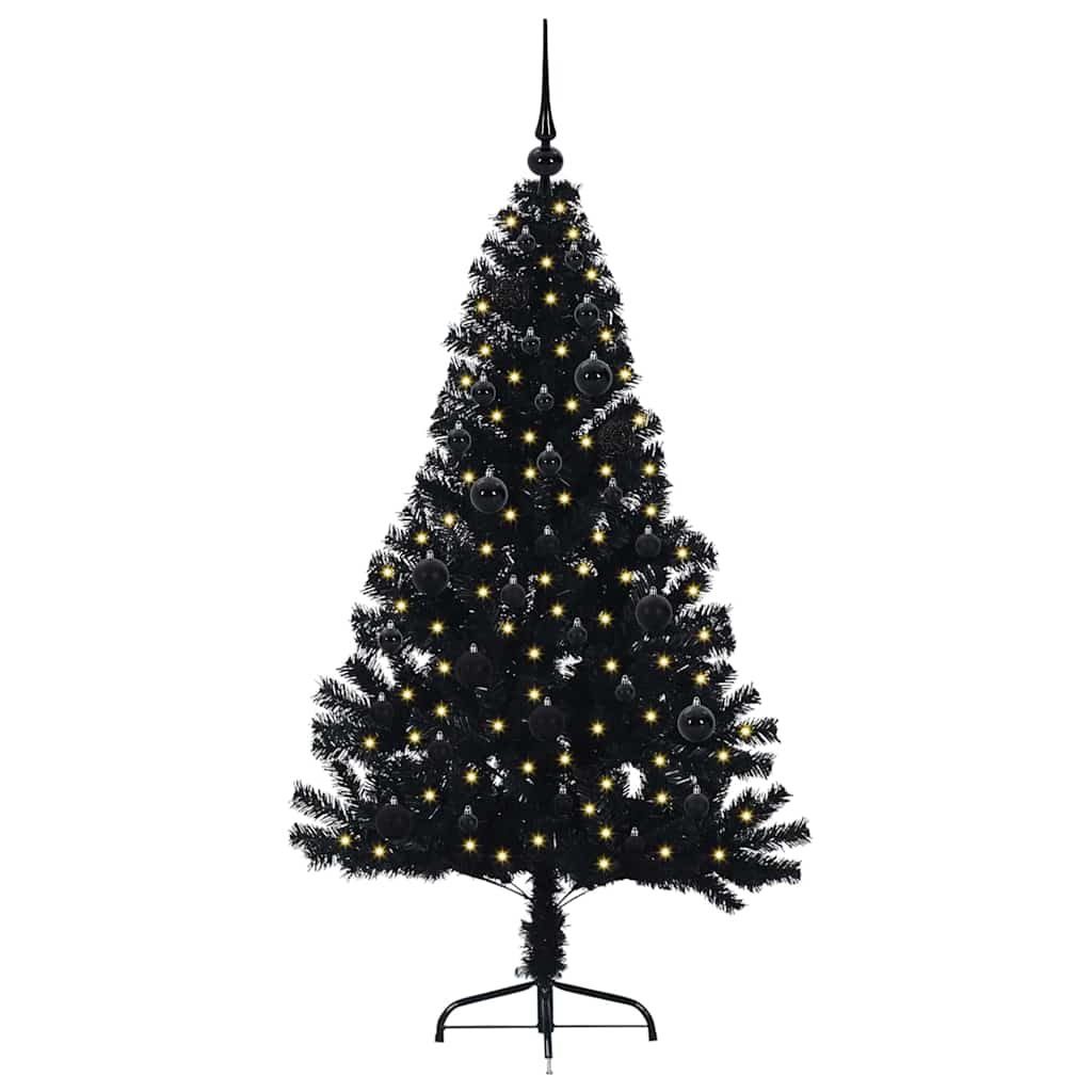 Artificial Pre-lit Christmas Tree Black 150 cm PVC