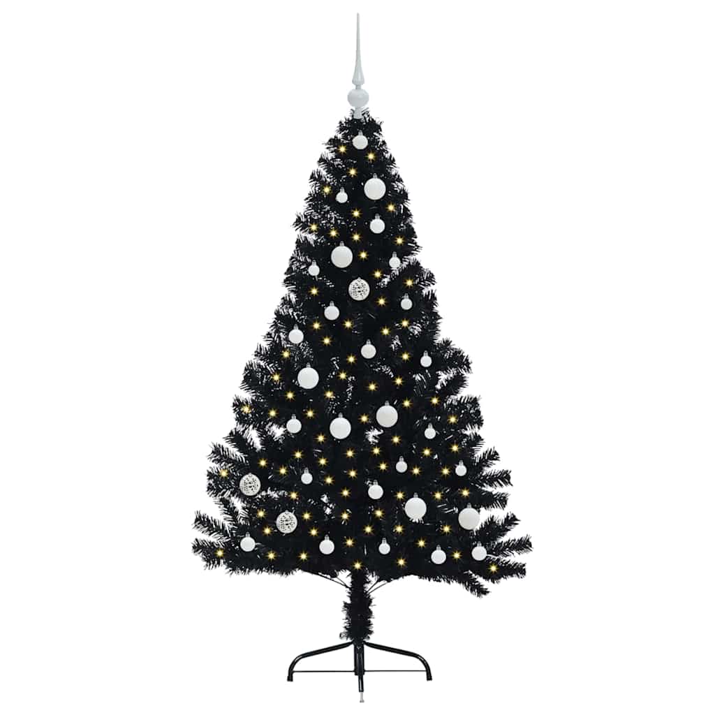 Artificial Pre-lit Christmas Tree Black 150 cm PVC