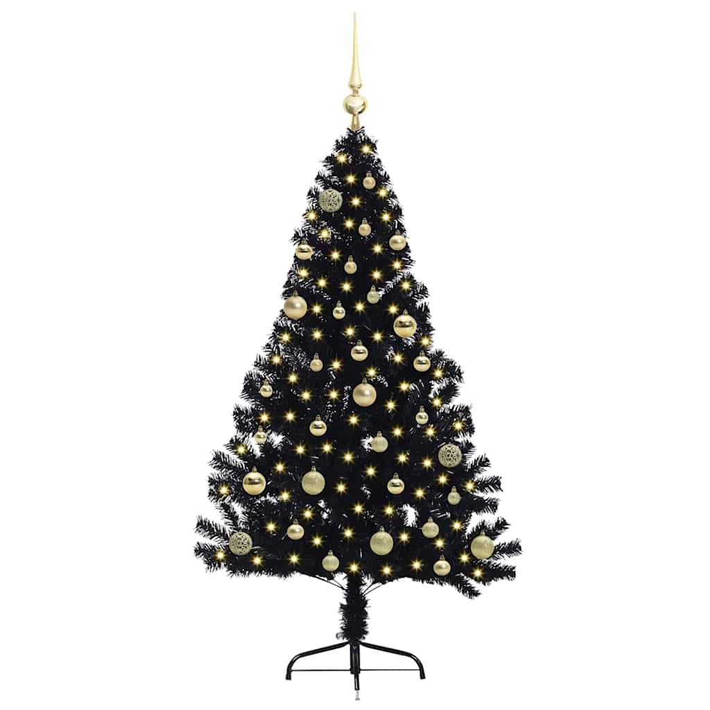 Artificial Pre-lit Christmas Tree Black 150 cm PVC